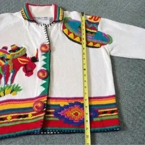 Michael Simon L XL Rare Vintage Mexican Sweater Cardigan Embroidered mothers day - Picture 4 of 9